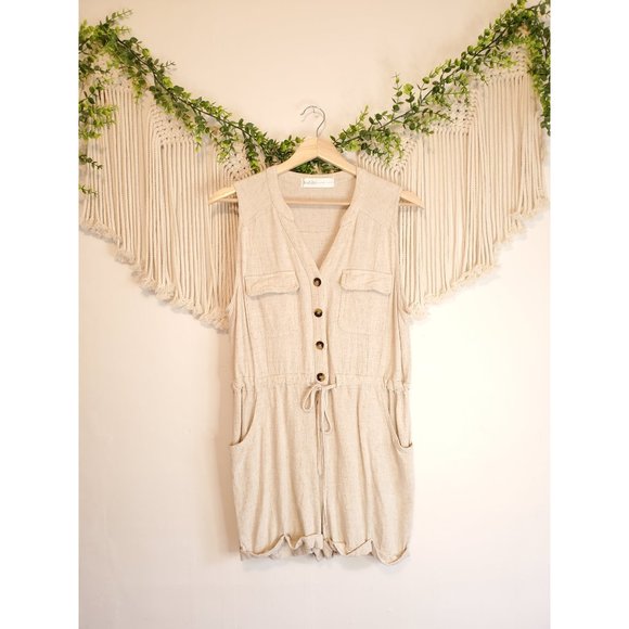 Kalihi Neutral Linen Button Front Romper-Medium-Ivory. - Picture 6 of 11